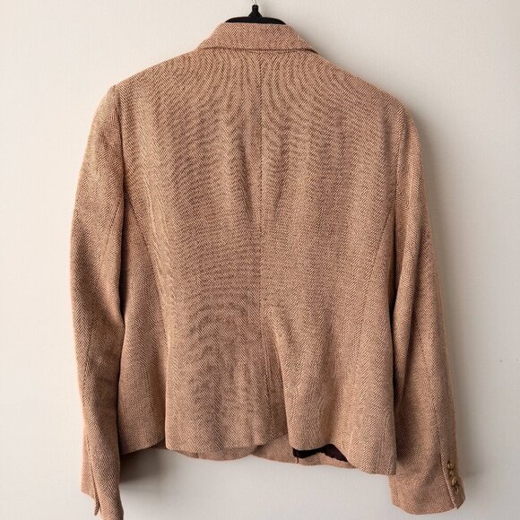 Vintage Chaps Ralph Lauren Petite Linen/Cotton Blend Houndstooth Blazer Brown - Picture 7 of 10